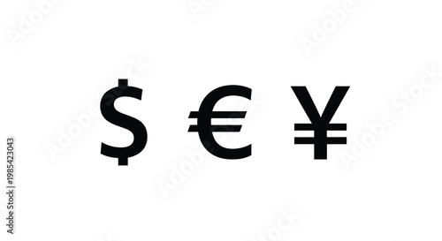 Currency symbols of the us dollar euro and japanese yen silhouette