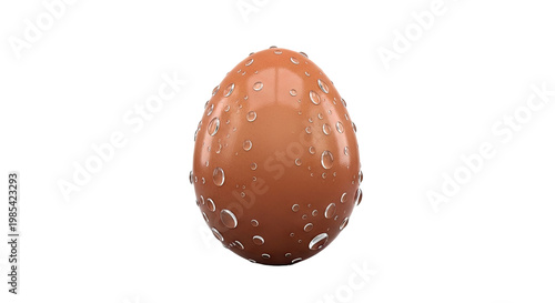 Brown Egg Covered in Water Droplets