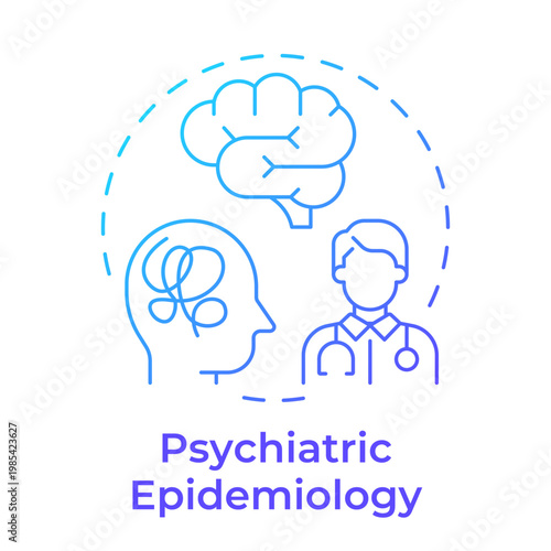 Psychiatric epidemiology blue gradient concept icon. Public health, mental disorders. Psychiatrist worker. Round shape line illustration. Abstract idea. Graphic design. Easy to use in presentation