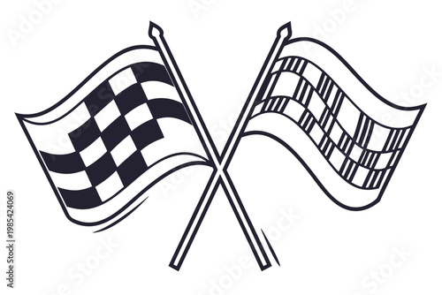 Two stylized racing flags crossed together representing a bold and dynamic achievement in competitive sports or professional business target success