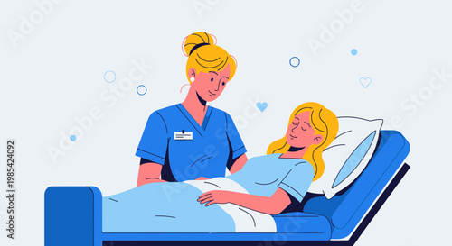 Nurse, healthcare worker, medical professional, caregiver, patient, woman, bed, hospital, medical care, health