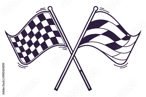 Two crossed checkered flags representing victory and competitive racing finish lines drawn in a simple minimalist black and white style