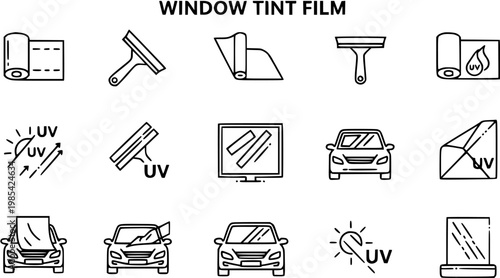 Window Tint Film Icons Set - Vector Line Art for Automotive Services