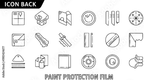 Paint Protection Film Icons Set. Automotive Car Care  Detailing Outline Line Art Glyphs. Vehicle Protection Vector Collection.