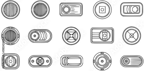 Set of black and white line art icons for vehicle lights, brake lights, reflectors, and indicators