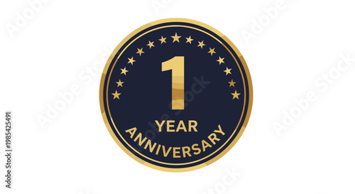 Celebration badge for first anniversary with number one and stars