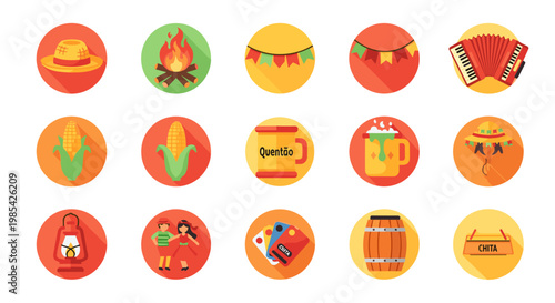 Collection of colorful mexican food and drink icons set