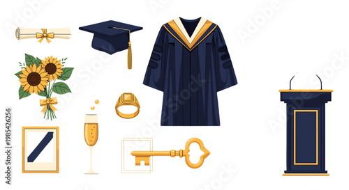 Graduation celebration with cap gown diploma and accessories