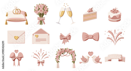 Set of romantic wedding icons and symbols