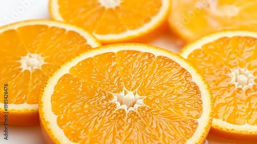 Sliced Oranges on White Background Closeup.