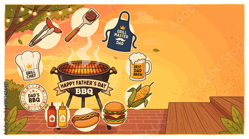 Fathers day barbecue celebration with food and grilling tools