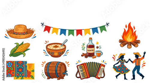 Festive mexican celebration with traditional decorations and food