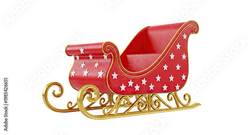 Red Sleigh with White Stars and Gold Trim
