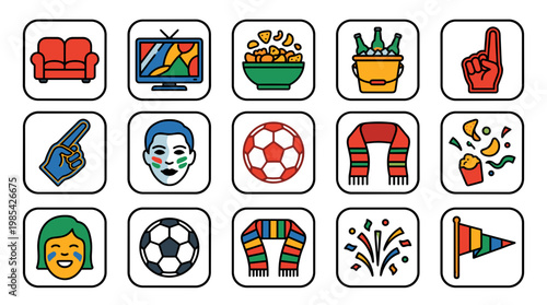 Collection of colorful soccer and sports equipment icons