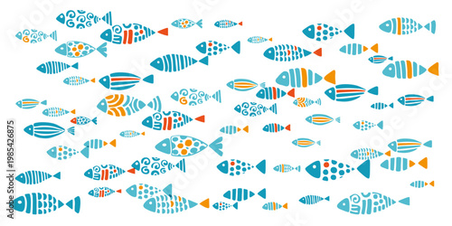 Aquarium fishes. Colony of swimming sea or aquarium fishes. Group of silhouettes 