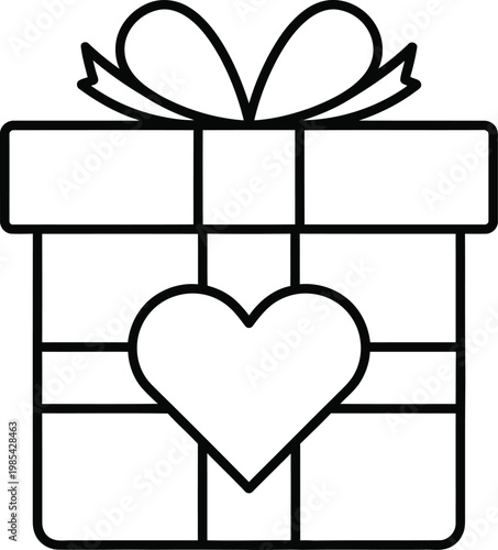 A beautifully wrapped gift box with a heart on transparent background