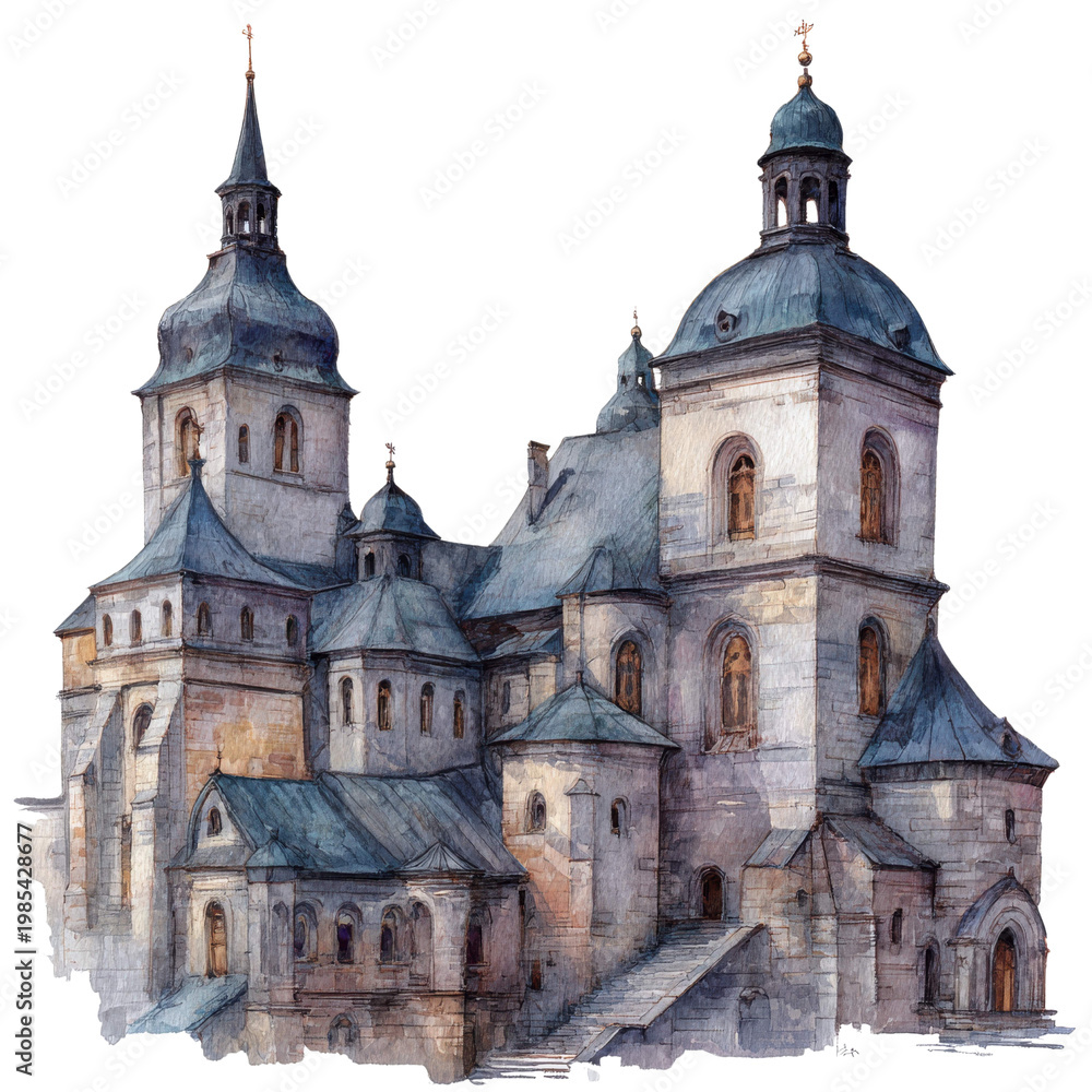 Fototapeta premium Christianity - monastery watercolor object isolated png. 