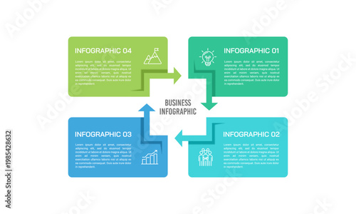 Business cycle diagram. Infographic modern 4 stage continuous cycle diagram for strategic process management. Vector illustration.
