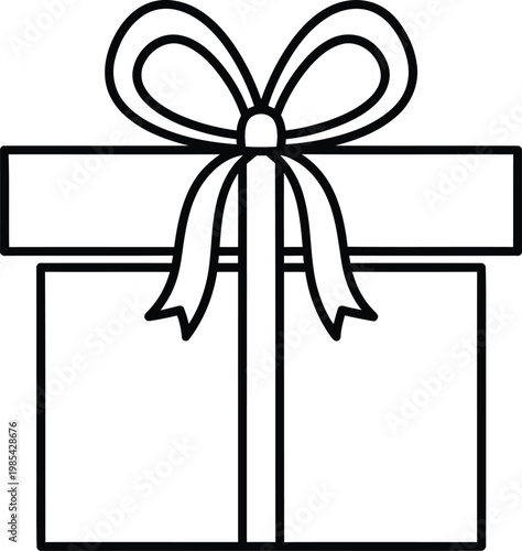 A simple line drawing of a gift box with a bow on transparent background