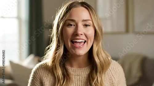 Woman Smiling In A Living Room.