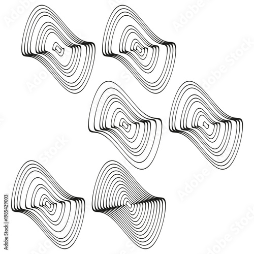 Abstract curve set. Linear wave Vector. Geometric flow symbol. Artistic shape element. Manual vector only. No autotrace used.