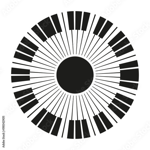 Piano keys circle. Musical radial Vector. Piano keyboard round. Abstract music music symbol. Manual vector only. No autotrace used.