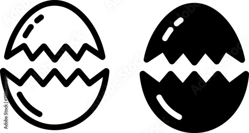 Two stylized cracked eggs with contrasting visual designs side by side