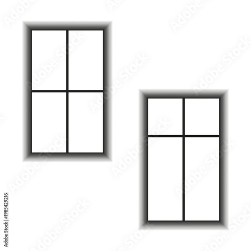 Window frame set. Glass pane Vector. View opening symbol. Wall detail pair. Manual vector only. No autotrace used.