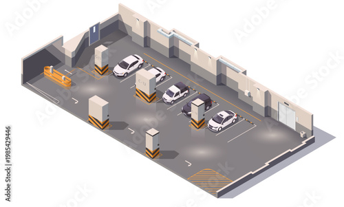 Foto Isometric underground parking garage with parked cars on a light background, concept of urban transport