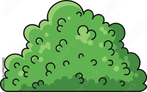 A vibrant green cartoon bush, representing nature and the outdoors, perfect for educational or decorative purposes