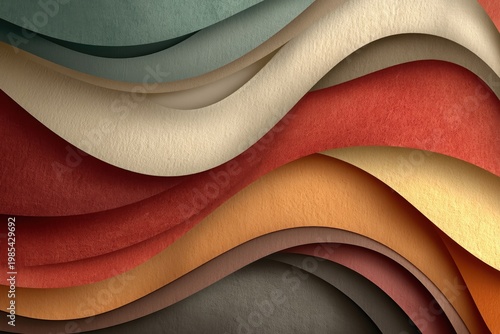 Calm paper cut landscape with neutral layers and accent color