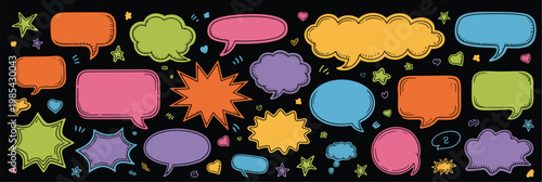 Bubble text frame with crayon speech cloud, comic pencil chat box with chalk grunge texture, pastel pen hand drawn vector illustration, colorful sketch style, creative dialogue box elements