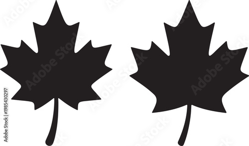 Maple leaf icons, black silhouettes, vector graphics, Canadian symbols