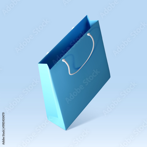Blue shopping bag shown in clean minimal style on light background, concept of retail and commerce. Vector illustration