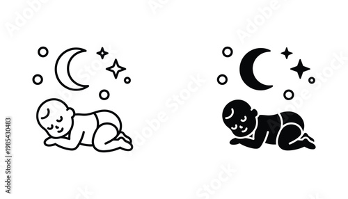 Baby Sleeping Moon Stars Icon Commercial