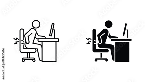 Office Worker Back Pain Icon Human Silhouette Sitting Computer Desk Workplace Discomfort Symptom Representation