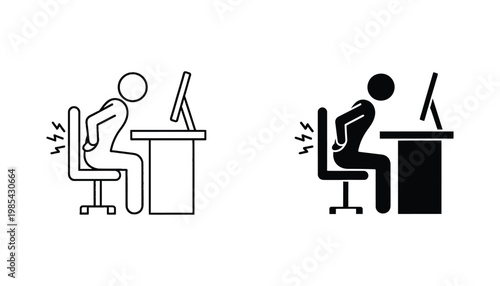 Back Pain Icon Office Worker Sitting Computer Painful Posture Iconography