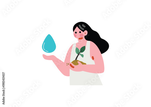 植物を育てる女性のイラスト