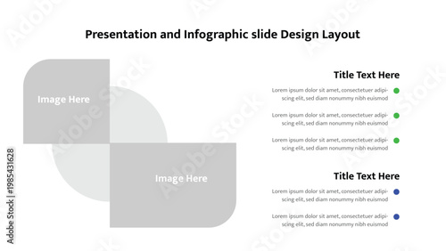 Dynamic white presentation slide showing intersecting image placeholders and detailed text areas
