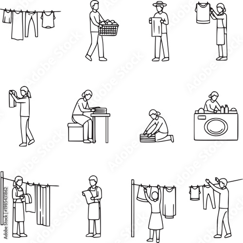 Flat design icons of daily activities and household chores vector illustration set