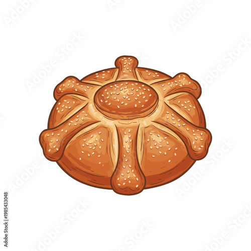 Golden-brown bread loaf with sesame seeds and decorative patterns