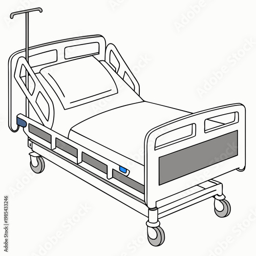 Modern adjustable hospital bed with iv stand and pillow for patient care