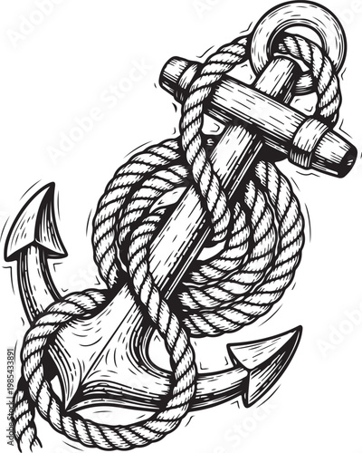 Intricate nautical anchor with detailed ropework and traditional design elements vector illustration