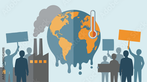 Environmental crisis: Earth melting, industrial pollution, and climate protest