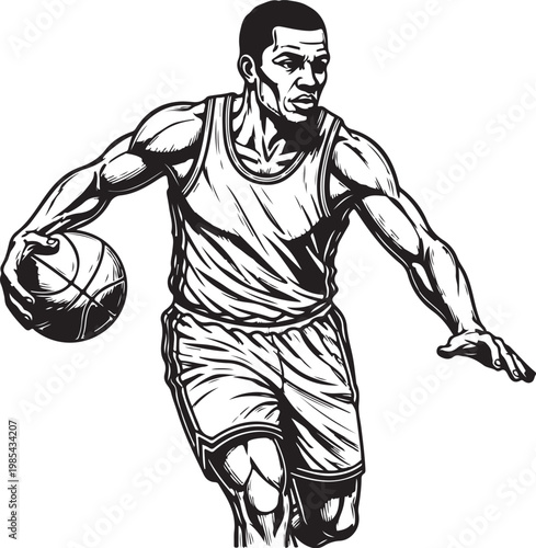 Dynamic basketball player dribbling with intensity and focus vector illustration