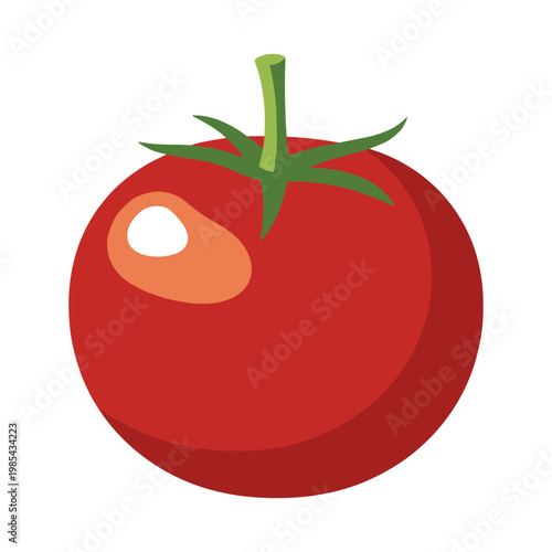 Red tomato with green stem and white blemish fresh tomato