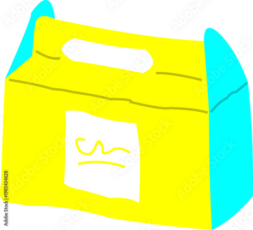 Yellow take away food box packaging illustration