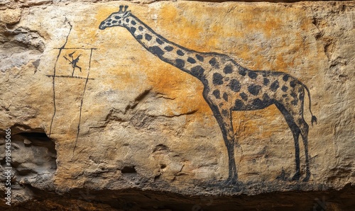 Cave Painting of Giraffe and Bird - Lascaux Style Art