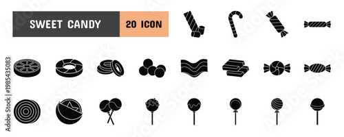 20 Sweet Candy Glyph Icon Illustration Set