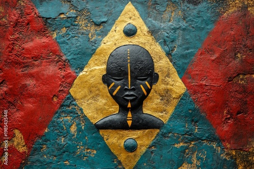 Textured Wall Mural Featuring Stylized Portrait of African Child